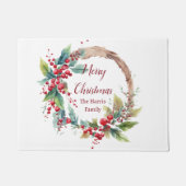 Waterverf holly krans gepersonaliseerde kerst deurmat (Voorkant)