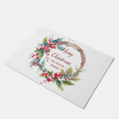 Waterverf holly krans gepersonaliseerde kerst deurmat (Schuin)