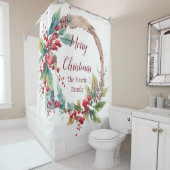 Waterverf holly krans gepersonaliseerde kerst douchegordijn (In situ)