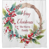 Waterverf holly krans gepersonaliseerde kerst douchegordijn (Voorkant)