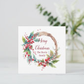 Waterverf holly krans gepersonaliseerde kerst feestdagenkaart (Staand voorkant)