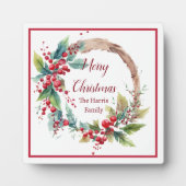 Waterverf holly krans gepersonaliseerde kerst fotoplaat (Voorkant)