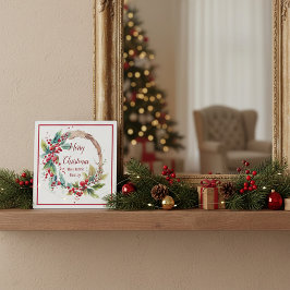 Waterverf holly krans gepersonaliseerde kerst fotoplaat