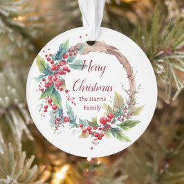 Waterverf holly krans gepersonaliseerde kerst ornament