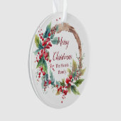 Waterverf holly krans gepersonaliseerde kerst ornament (voorkant)