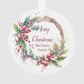 Waterverf holly krans gepersonaliseerde kerst ornament (achterkant)