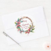 Waterverf holly krans gepersonaliseerde kerst ronde sticker (Envelop)