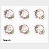 Waterverf holly krans gepersonaliseerde kerst ronde sticker (Vel)