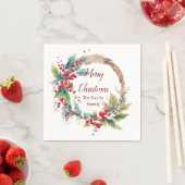 Waterverf holly krans gepersonaliseerde kerst servet (Insitu)