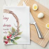 Waterverf holly krans gepersonaliseerde kerst theedoek (Quarter Fold)