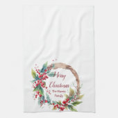 Waterverf holly krans gepersonaliseerde kerst theedoek (Verticaal)