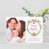 Waterverf Holly Krans "Vrolijk Kerstfeest + Foto Feestdagenkaart (Staand voorkant)