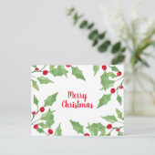 Waterverf Holly Leaf Wreath Briefkaart (Staand voorkant)