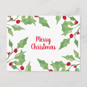 Waterverf Holly Leaf Wreath Briefkaart