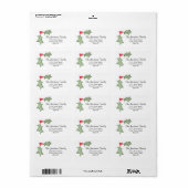 Waterverf Holly Leaves & Berries Holiday Adres Etiket (Full Sheet)