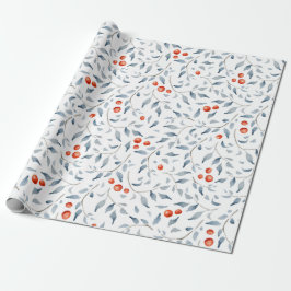 Waterverf Holly Leaves kerst Cadeaupapier