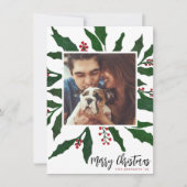 Waterverf Holly & Merry Kerstfeestdag Foto Feestdagenkaart (Voorkant)