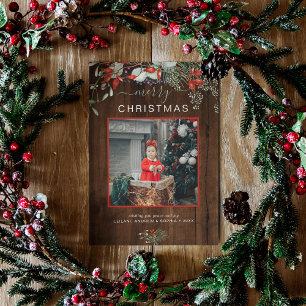 Waterverf Holly Merry kerstfoto Donk Wood Feestdagenkaart