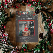 Waterverf Holly Merry-kerstfoto Donkergrijs Feestdagenkaart