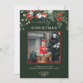 Waterverf Holly Merry-kerstfoto Groen Feestdagenkaart (Voorkant)