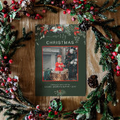 Waterverf Holly Merry-kerstfoto Groen Feestdagenkaart