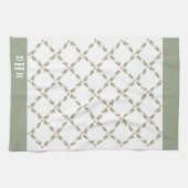 Waterverf Holly Monogrammed Kerstrood Groen Theedoek (Horizontaal)