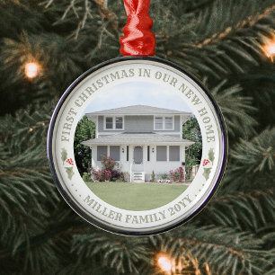 Waterverf Holly New Home First Xmas House Foto Metalen Ornament