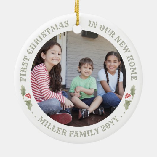 Waterverf Holly Nieuwe Huis Eerste Kerstmis Huis 2 Keramisch Ornament (Achterkant)