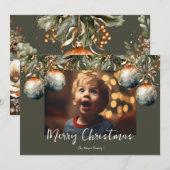 Waterverf Holly Ornament Foto Feestdagenkaart (Voorkant / Achterkant)