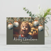 Waterverf Holly Ornament Foto Feestdagenkaart (Staand voorkant)