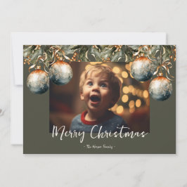 Waterverf Holly Ornament Foto Feestdagenkaart