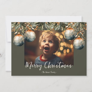 Waterverf Holly Ornament Foto Feestdagenkaart