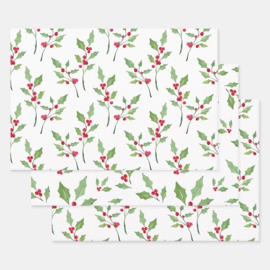 Waterverf Holly Patronen Inpakpapier Vel (Set)