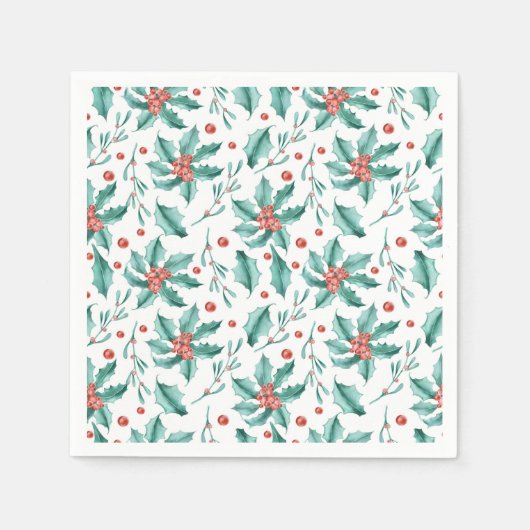  Waterverf Holly Pattern Christmas Servet (Voorkant)