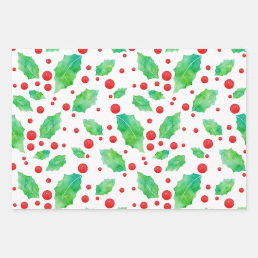 Waterverf Holly Pattern Inpakpapier Vel (Voorkant)