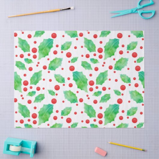 Waterverf Holly Pattern Tissuepapier (Craft)