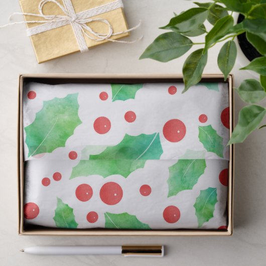 Waterverf Holly Pattern Tissuepapier (Geschenk)