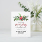 Waterverf Holly Pine & Berry | Vakantie Briefkaart (Staand voorkant)