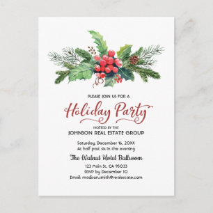 Waterverf Holly Pine & Berry   Vakantie Briefkaart