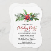 Waterverf Holly Pine & Berry | Vakantie Feestdagenkaart (Voorkant / Achterkant)