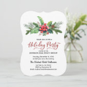 Waterverf Holly Pine & Berry | Vakantie Feestdagenkaart (Staand voorkant)