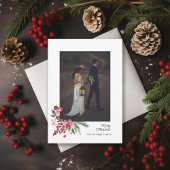 Waterverf Holly Pine Elegante Kerstfoto Feestdagenkaart