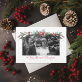 Waterverf Holly Pine Elegante Trouwfoto Feestdagenkaart