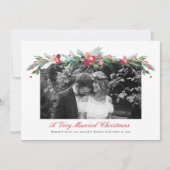 Waterverf Holly Pine Elegante Trouwfoto Feestdagenkaart (Voorkant)