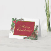 Waterverf Holly & Pine-foto voor kerstmis Feestdagen Kaart (Voorkant)