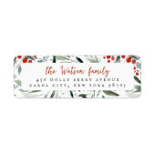 Waterverf Holly & Pine Kerstmis Familienaam Etiket (Voorkant)