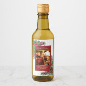 Waterverf Holly & Pine Merry-kerstfoto Mini Wijn Etiket (Voorkant)