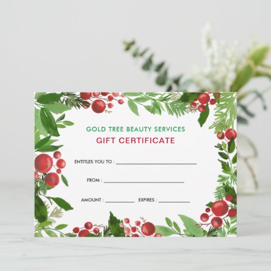 Waterverf Holly Red Berries | Cadeaubon (Staand voorkant)