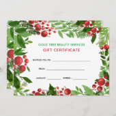 Waterverf Holly Red Berries | Cadeaubon (Voorkant / Achterkant)