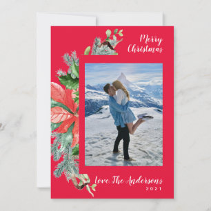 Waterverf Holly Reds Greens Side Wreatfoto Feestdagenkaart